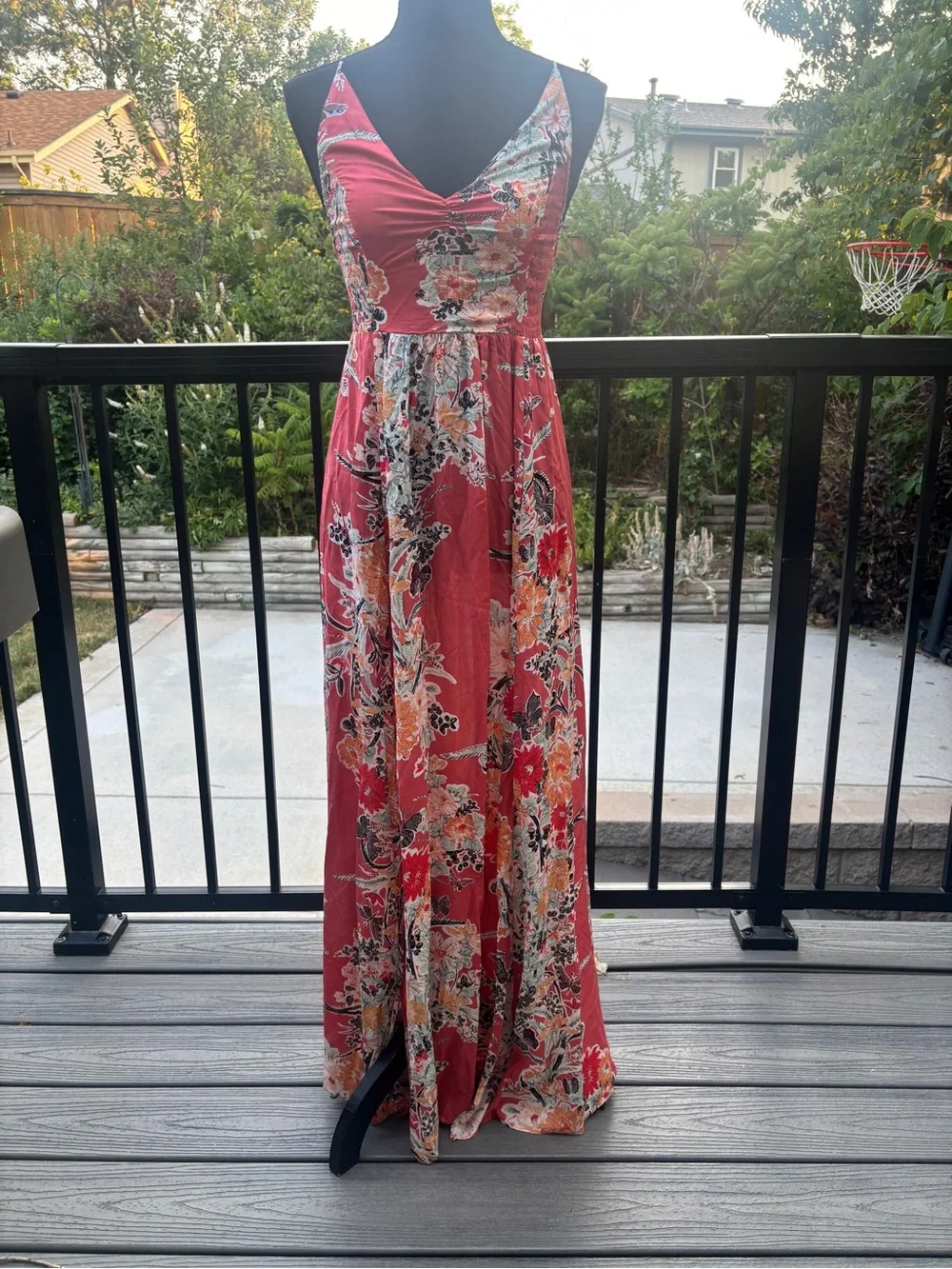 Free People Coral Floral V-Neck Maxi Dress